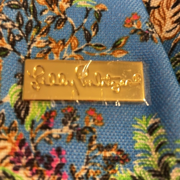 Lilly Pulitzer BERMUDA CLUTCH Wood Handle BLUE THISTLE TIGER QUEEN - Picture 2 of 4